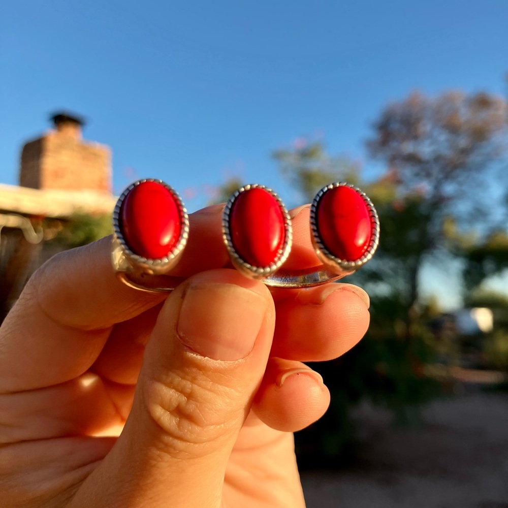 Red Coral Adjustable Double Ring - image 1